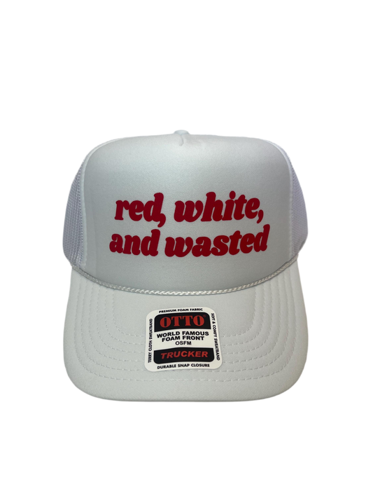 Red, White, And Wasted Trucker Hat - Funny Trucker Hats