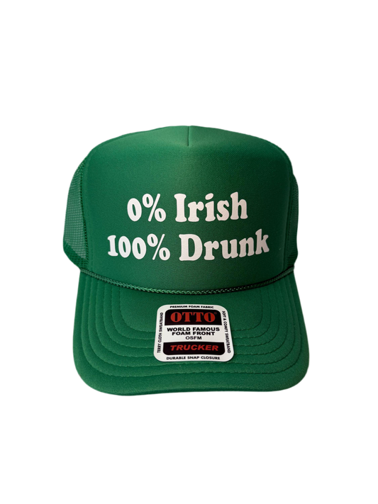 0 Irish 100 drunk Trucker Hat - Funny St Patrick’s Day Trucker Hats