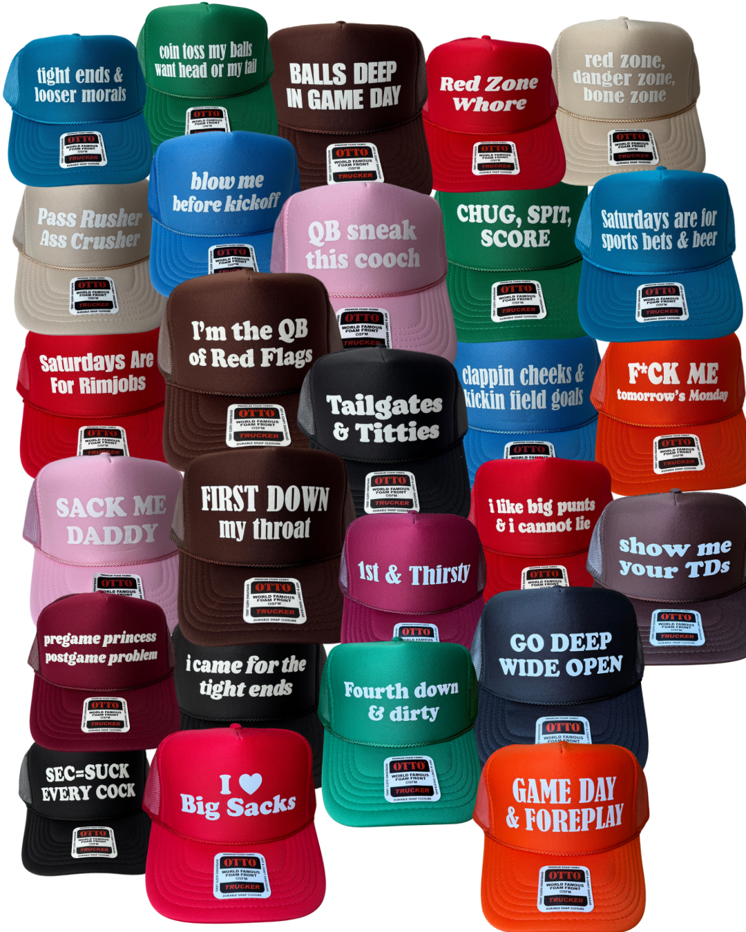 TAILGATE Trucker Hat Roulette Pack Unhinged - Football Tailgate Themed Funny Trucker Hat Pack