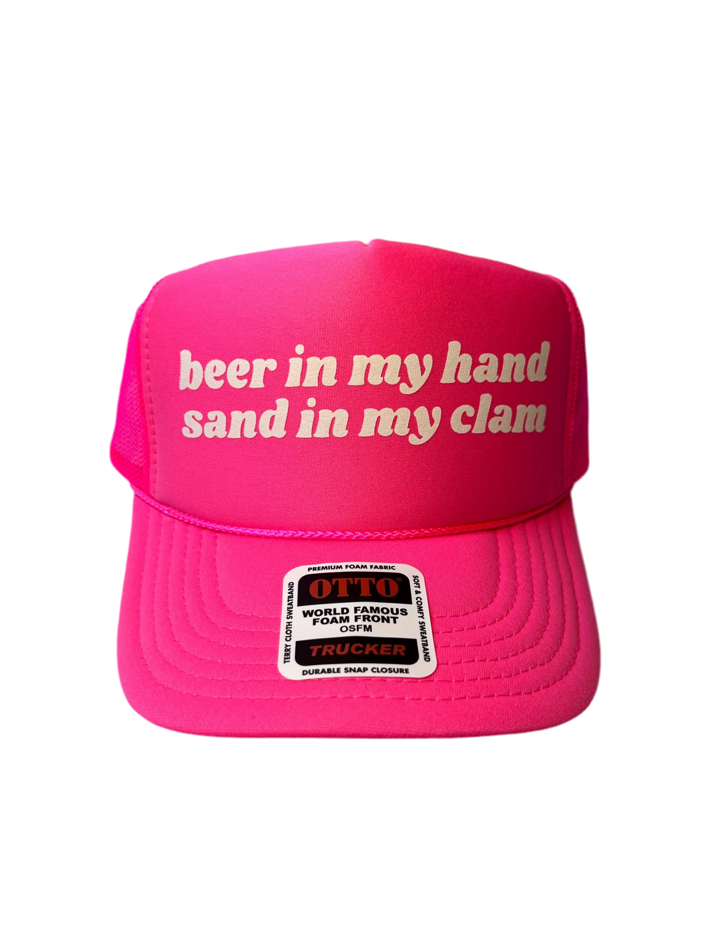 Beer In My Hand Sand In My Clam Neon Trucker Hat - Funny Trucker Hat