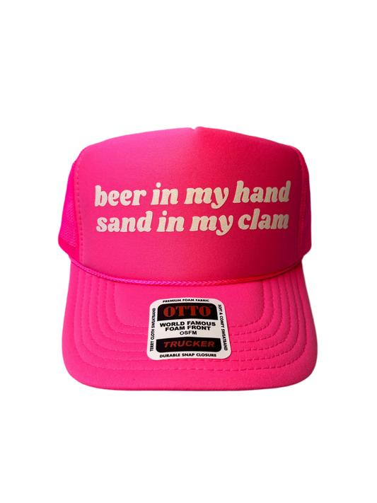 Beer In My Hand Sand In My Clam Neon Trucker Hat - Funny Trucker Hat