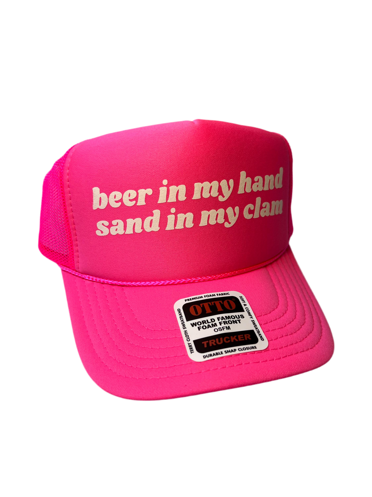 Beer In My Hand Sand In My Clam Neon Trucker Hat - Funny Trucker Hat