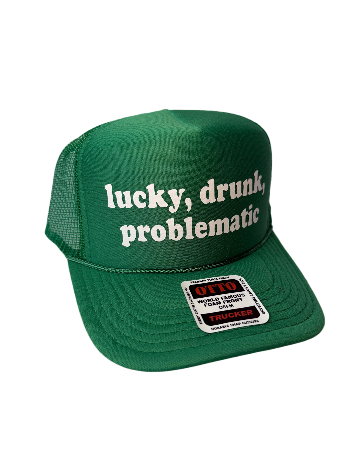 Lucky, Drunk, Problematic Trucker Hat - Funny St Patrick’s Day Trucker Hats