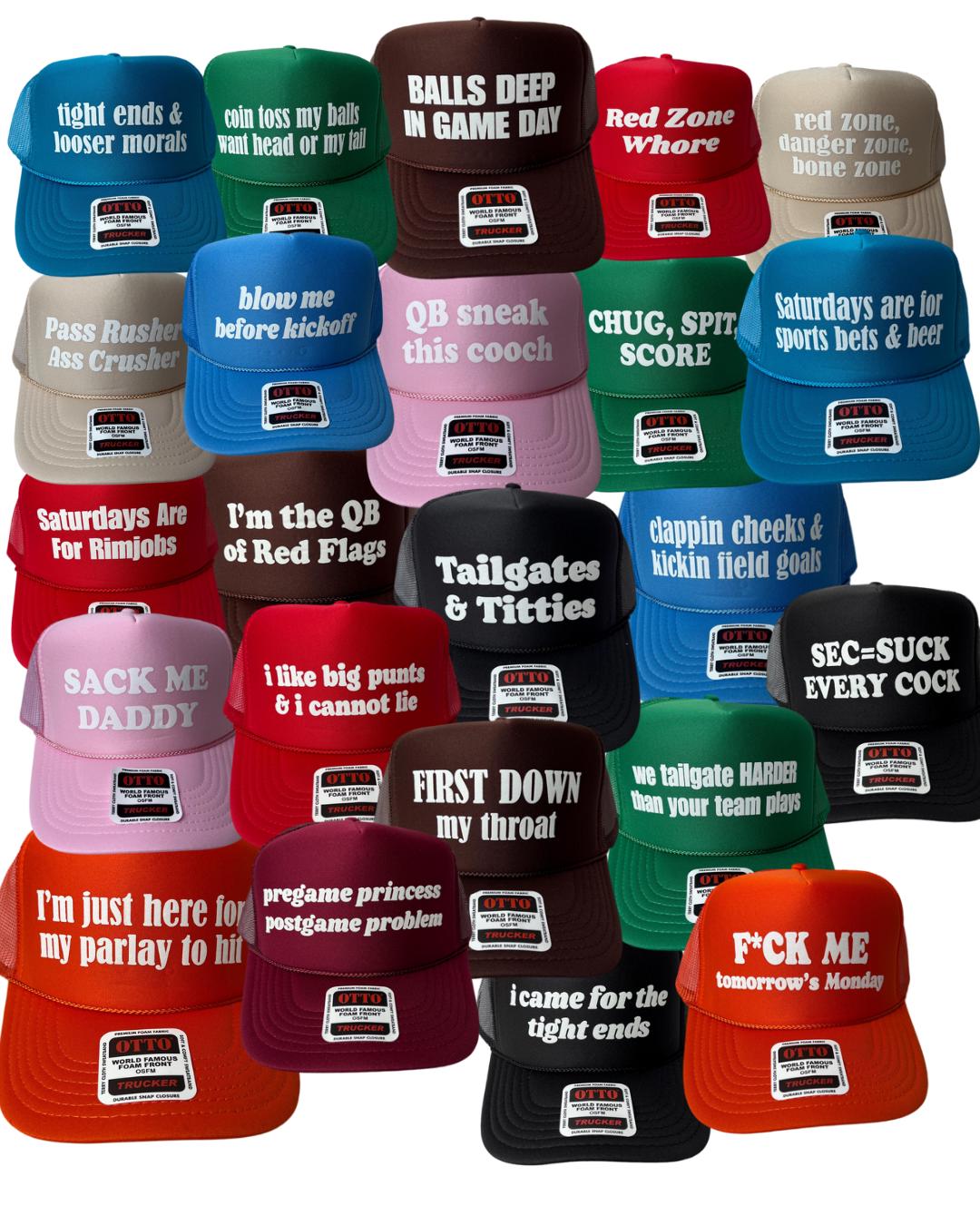 TAILGATE Trucker Hat Roulette Pack Unhinged - Football Tailgate Themed Funny Trucker Hat Pack