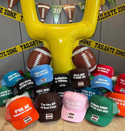 TAILGATE Trucker Hat Roulette Pack Unhinged - Football Tailgate Themed Funny Trucker Hat Pack