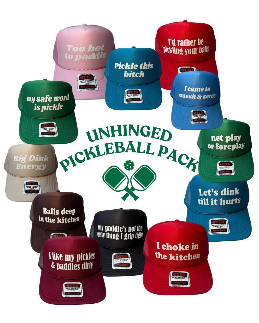 Funny Pickleball Trucker Hat Roulette Pack - Unhinged Mystery Bundle Pickleball Themed