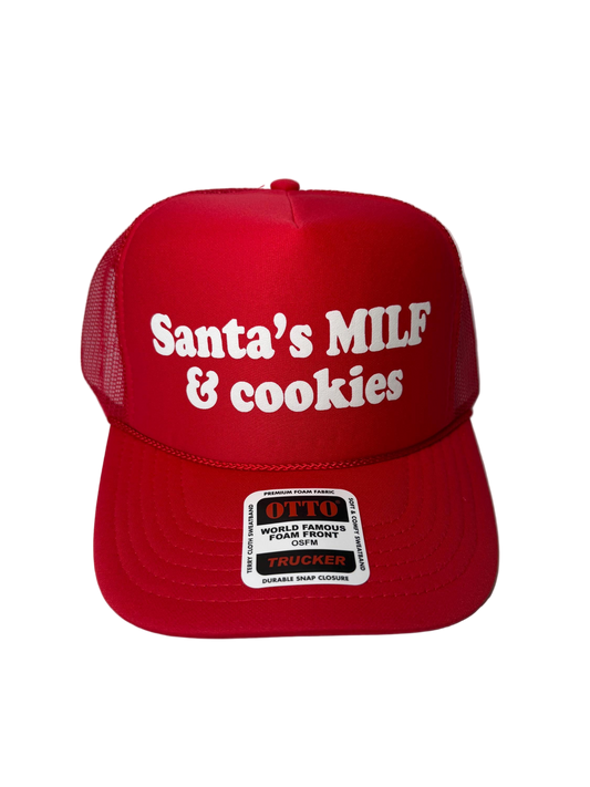Santa’s MILF & Cookies Trucker Hat - Funny Christmas Hats